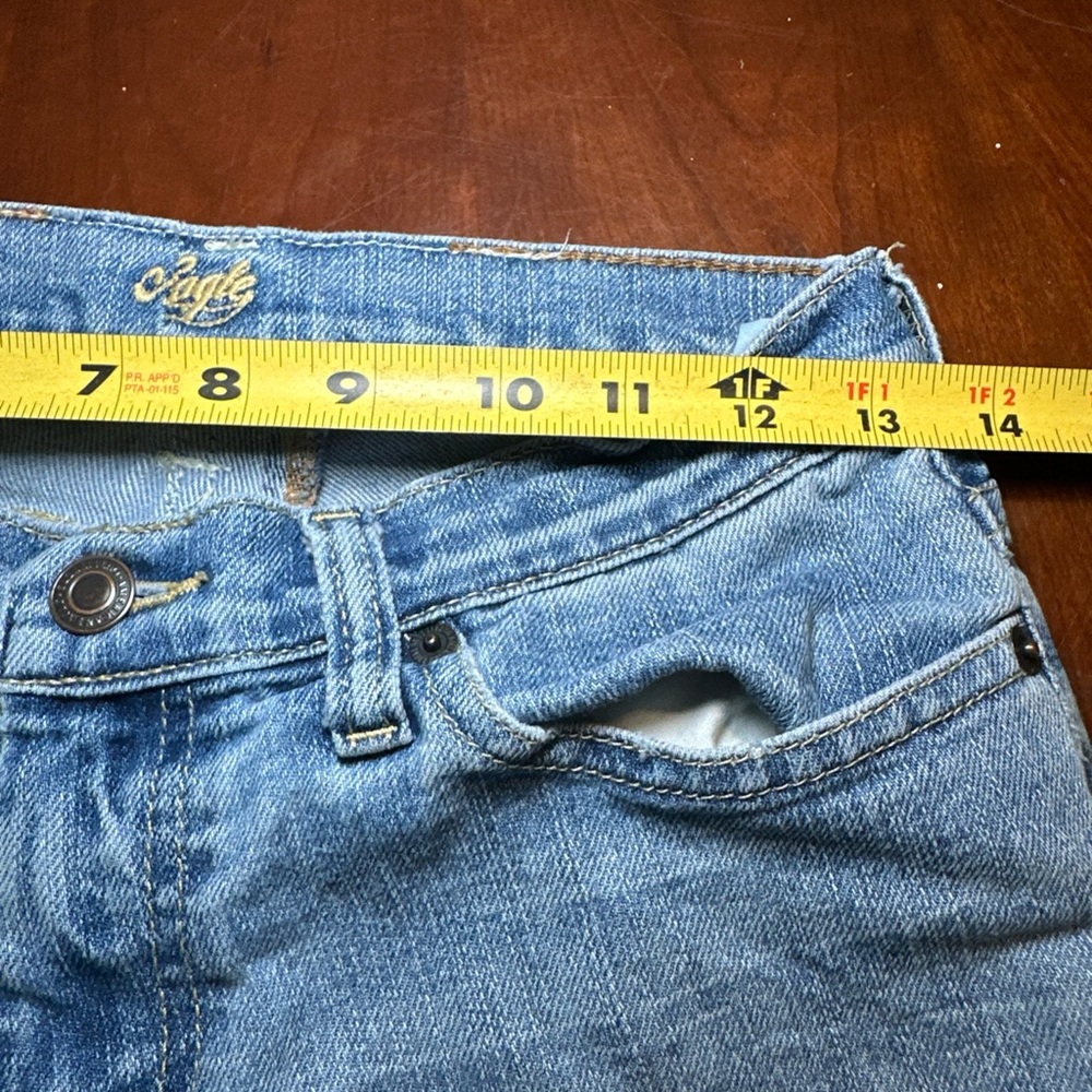 American Eagle Women’s Y2K Strech Skinny Flare Jeans Size 2 Petite Color Blue - Picture 13 of 15